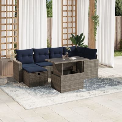 Set Divani da Giardino 7 pz con Cuscini Grigio in Polyrattan vidaXL