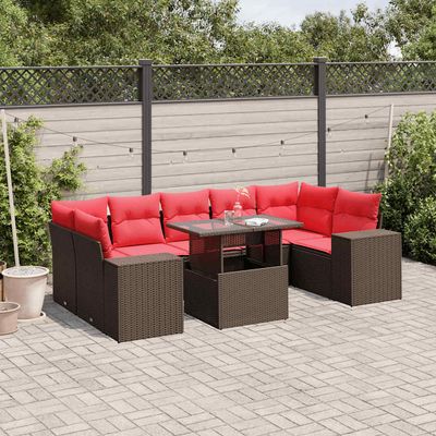 Set Divani da Giardino 8 pz con Cuscini Marrone in Polyrattan vidaXL