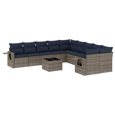 Set Divani da Giardino 11 pz con Cuscini Grigio in Polyrattan vidaXL