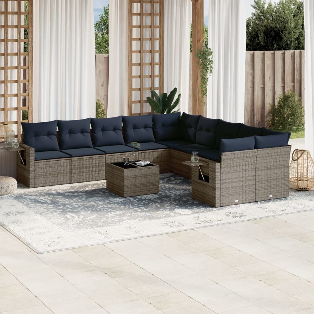 Set Divani da Giardino 11 pz con Cuscini Grigio in Polyrattan vidaXL