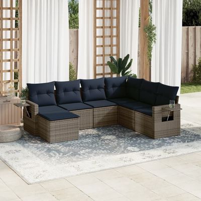 Set Divani da Giardino 7 pz con Cuscini Grigio in Polyrattan vidaXL