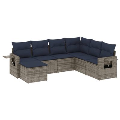 Set Divani da Giardino 7 pz con Cuscini Grigio in Polyrattan vidaXL