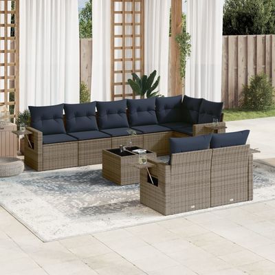 Set Divani da Giardino 9 pz con Cuscini Grigio in Polyrattan vidaXL