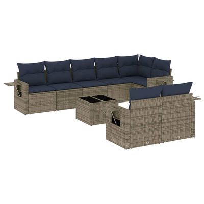 Set Divani da Giardino 9 pz con Cuscini Grigio in Polyrattan vidaXL