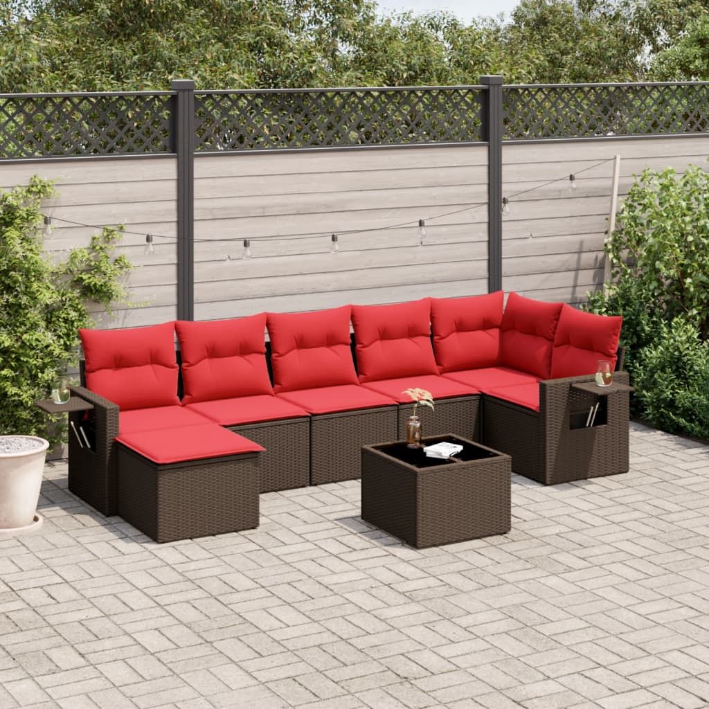 Set Divani da Giardino 8 pz con Cuscini Marrone in Polyrattan vidaXL