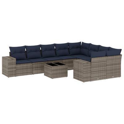 Set Divani da Giardino 10 pz con Cuscini Grigio in Polyrattan vidaXL