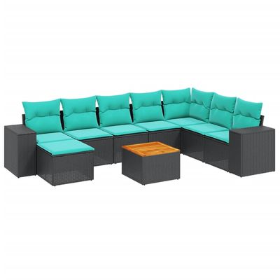 Set Divani da Giardino 9 pz con Cuscini Nero in Polyrattan vidaXL