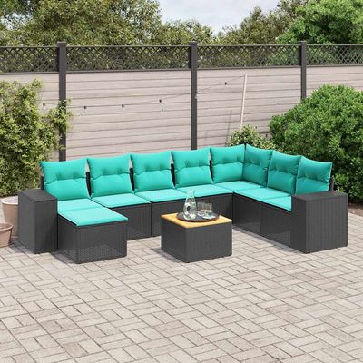 Set Divani da Giardino 9 pz con Cuscini Nero in Polyrattan vidaXL