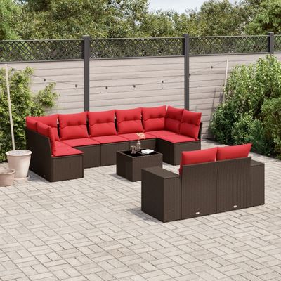 Set Divani da Giardino 10 pz con Cuscini Marrone in Polyrattan vidaXL
