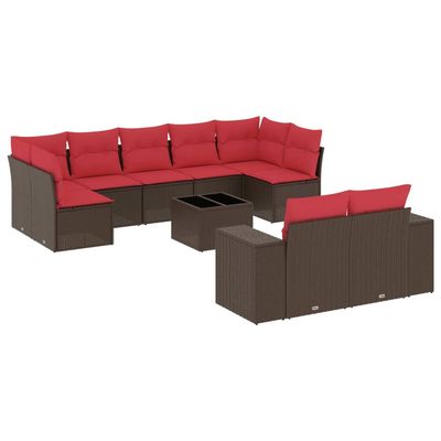 Set Divani da Giardino 10 pz con Cuscini Marrone in Polyrattan vidaXL