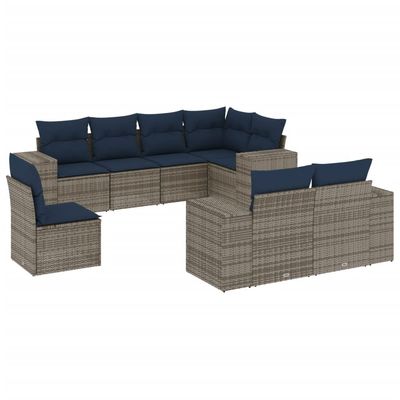 Set Divani da Giardino 8 pz con Cuscini Grigio in Polyrattan vidaXL