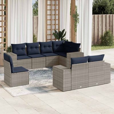 Set Divani da Giardino 8 pz con Cuscini Grigio in Polyrattan vidaXL
