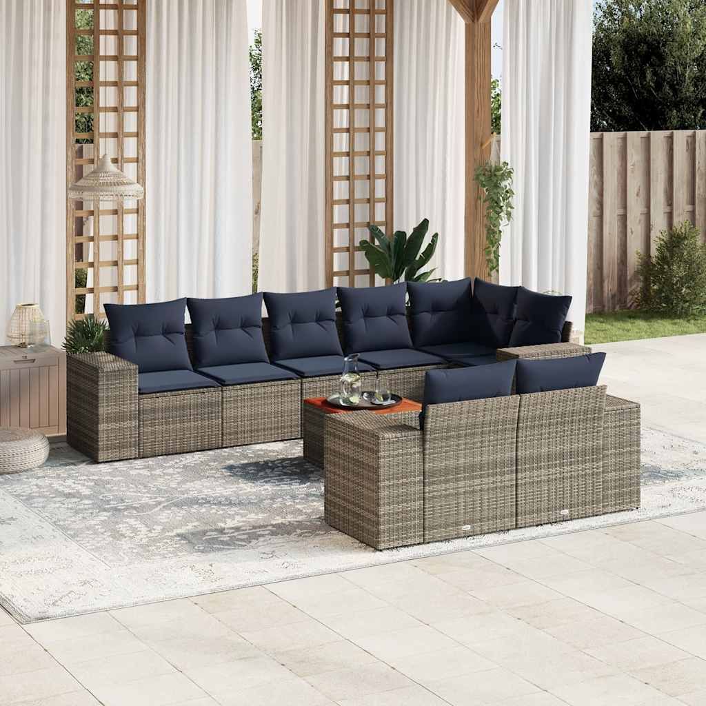 Set Divani da Giardino 9 pz con Cuscini Grigio in Polyrattan vidaXL