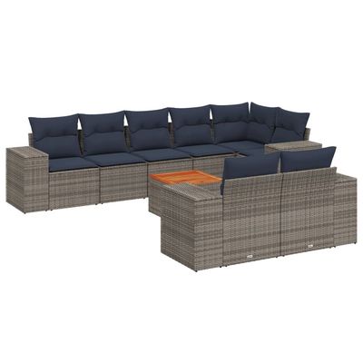 Set Divani da Giardino 9 pz con Cuscini Grigio in Polyrattan vidaXL