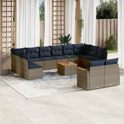 Set Divani da Giardino 13 pz con Cuscini Grigio in Polyrattan vidaXL