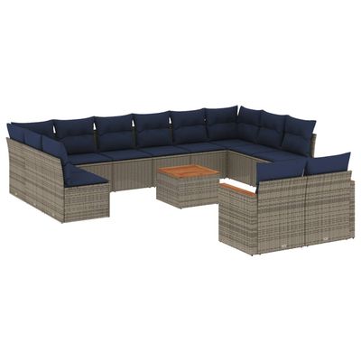 Set Divani da Giardino 13 pz con Cuscini Grigio in Polyrattan vidaXL