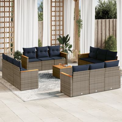 Set Divani da Giardino 13 pz con Cuscini Grigio in Polyrattan vidaXL