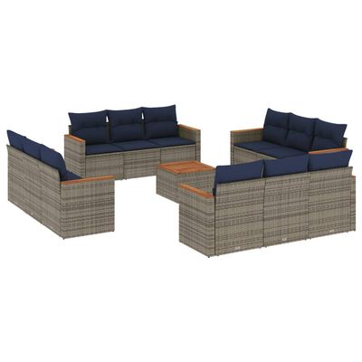 Set Divani da Giardino 13 pz con Cuscini Grigio in Polyrattan vidaXL