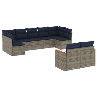 Set Divani da Giardino 9 pz con Cuscini Grigio in Polyrattan vidaXL