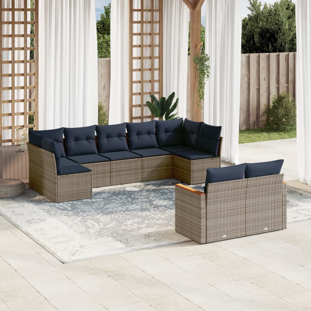 Set Divani da Giardino 9 pz con Cuscini Grigio in Polyrattan vidaXL