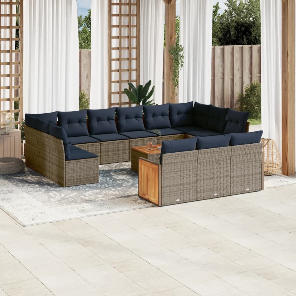 Set Divani da Giardino 16 pz con Cuscini Grigio in Polyrattan vidaXL