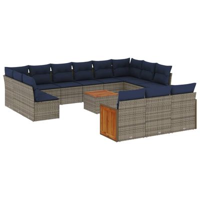 Set Divani da Giardino 16 pz con Cuscini Grigio in Polyrattan vidaXL