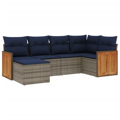 Set Divani da Giardino 6 pz con Cuscini Grigio in Polyrattan vidaXL