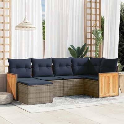 Set Divani da Giardino 6 pz con Cuscini Grigio in Polyrattan vidaXL