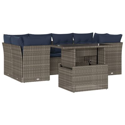 Set Divani da Giardino 7 pz con Cuscini Grigio in Polyrattan vidaXL