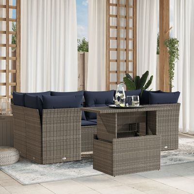 Set Divani da Giardino 7 pz con Cuscini Grigio in Polyrattan vidaXL