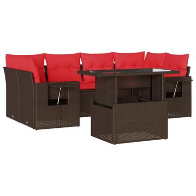 Set Divani da Giardino 7 pz con Cuscini Marrone in Polyrattan vidaXL