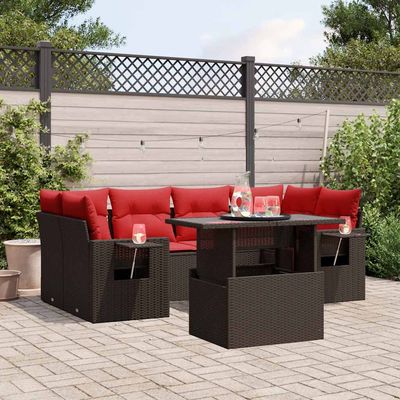 Set Divani da Giardino 7 pz con Cuscini Marrone in Polyrattan vidaXL
