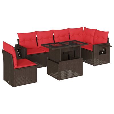 Set Divani da Giardino 7 pz con Cuscini Marrone in Polyrattan vidaXL