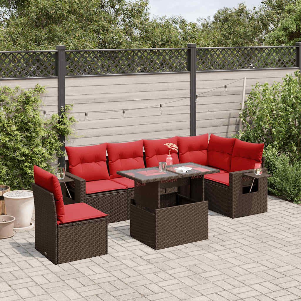 Set Divani da Giardino 7 pz con Cuscini Marrone in Polyrattan vidaXL