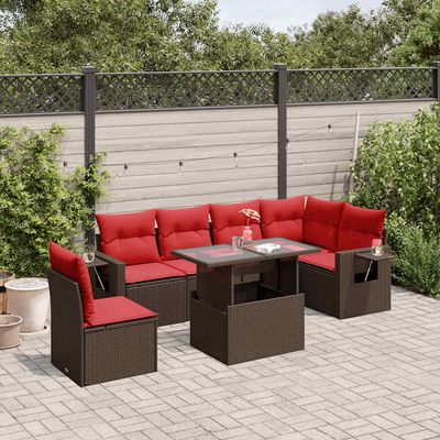 Set Divani da Giardino 7 pz con Cuscini Marrone in Polyrattan vidaXL