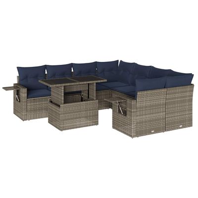 Set Divani da Giardino 9 pz con Cuscini Grigio in Polyrattan vidaXL
