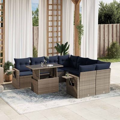 Set Divani da Giardino 9 pz con Cuscini Grigio in Polyrattan vidaXL