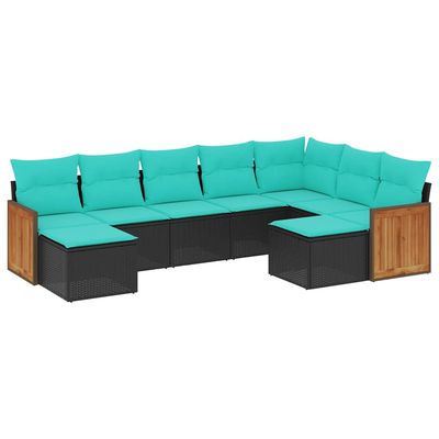 Set Divani da Giardino 9 pz con Cuscini Nero in Polyrattan vidaXL