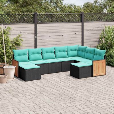 Set Divani da Giardino 9 pz con Cuscini Nero in Polyrattan vidaXL