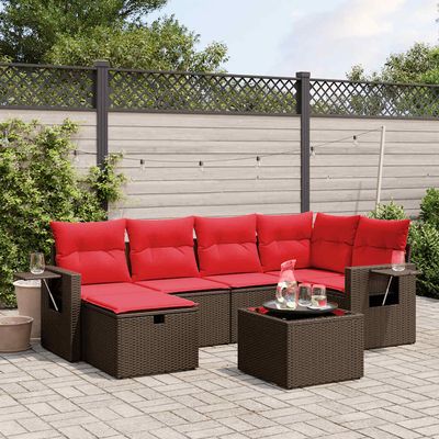 Set Divani da Giardino 7 pz con Cuscini Marrone in Polyrattan vidaXL