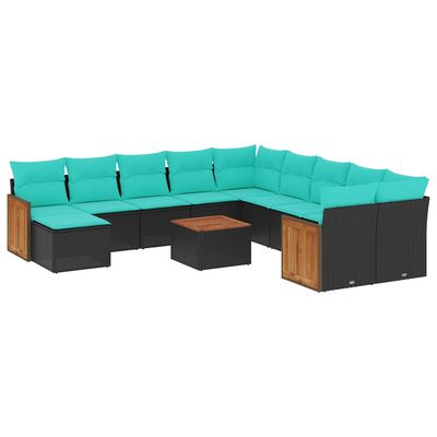 Set Divani da Giardino 12 pz con Cuscini Nero in Polyrattan vidaXL