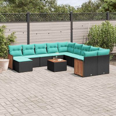 Set Divani da Giardino 12 pz con Cuscini Nero in Polyrattan vidaXL