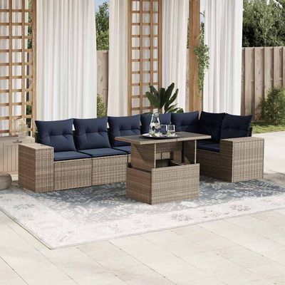 Set Divani da Giardino 7 pz con Cuscini Grigio in Polyrattan vidaXL