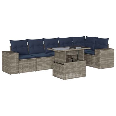 Set Divani da Giardino 7 pz con Cuscini Grigio in Polyrattan vidaXL