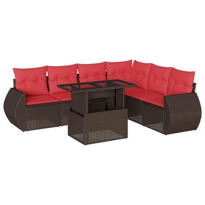 Set Divani da Giardino 7 pz con Cuscini Marrone in Polyrattan vidaXL