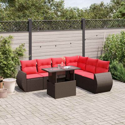 Set Divani da Giardino 7 pz con Cuscini Marrone in Polyrattan vidaXL Set Divani da Giardino 7 pz con Cuscini Marrone in Polyrattan vidaXL