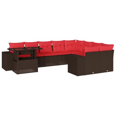 Set Divani da Giardino 10 pz con Cuscini Marrone in Polyrattan vidaXL