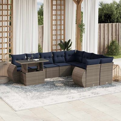Set Divani da Giardino 10 pz con Cuscini Grigio in Polyrattan vidaXL