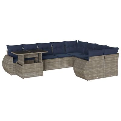 Set Divani da Giardino 10 pz con Cuscini Grigio in Polyrattan vidaXL