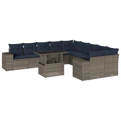 Set Divani da Giardino 11 pz con Cuscini Grigio in Polyrattan vidaXL